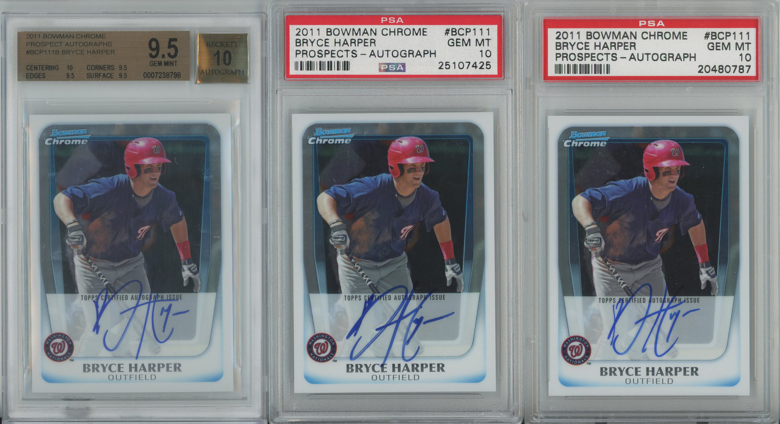 #BCP111 Bryce Harper Nationals PSA 10 BGS 9.5 Lot of 3