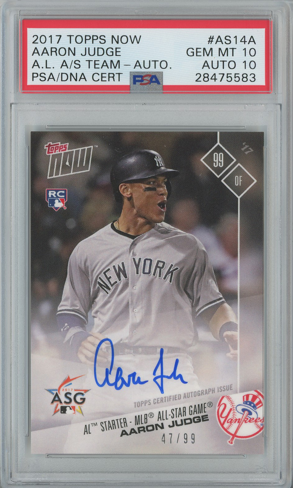 #AS-14A Aaron Judge Yankees RC Auto PSA 10/10
