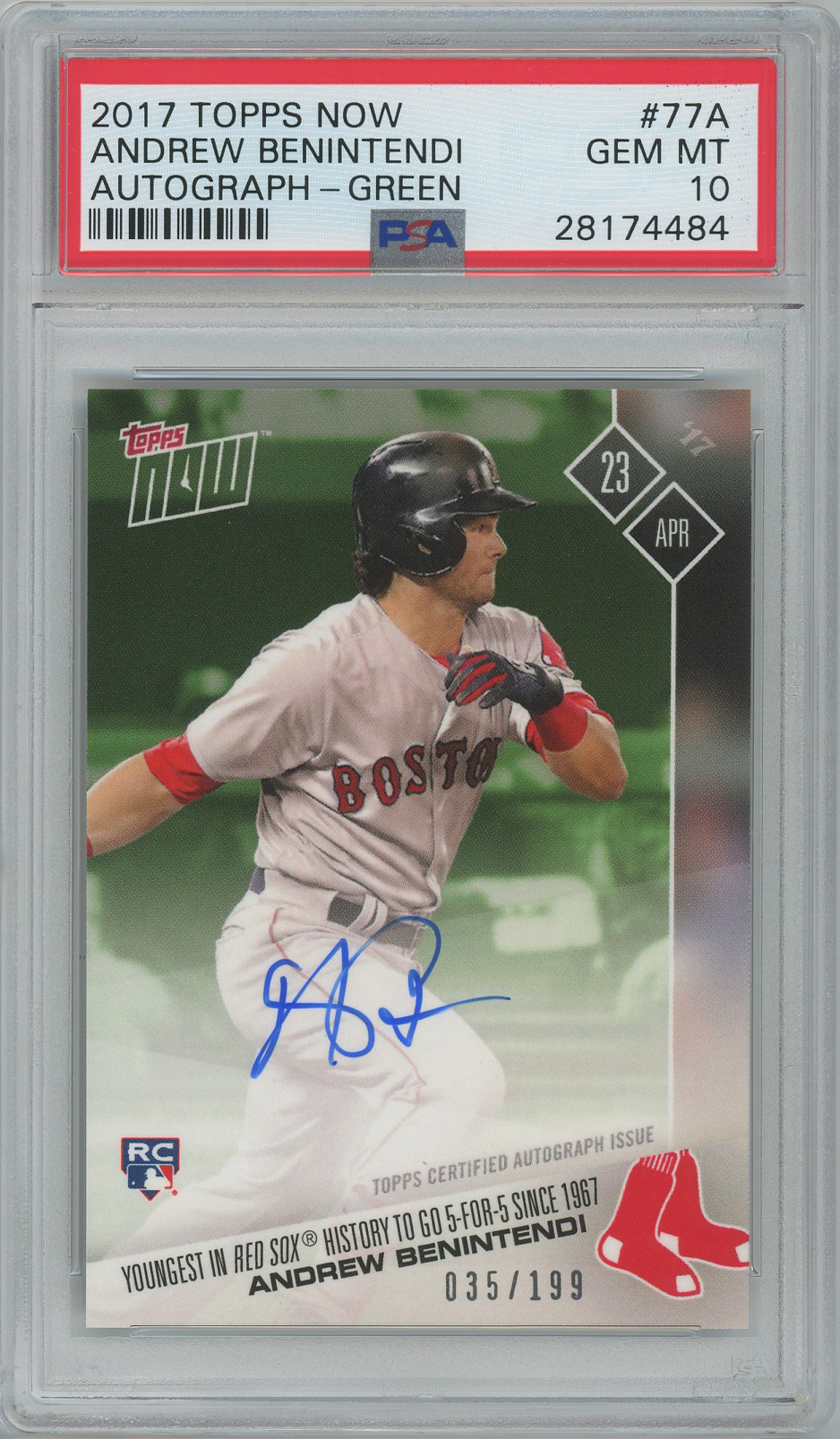 #77A Andrew Benintendi Red Sox RC Auto PSA 10