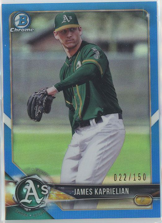 2018 Bowman Chrome Prospects Blue Refractors #BCP44 James Kaprielian 022/150