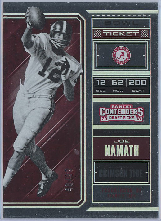 2018 Panini Contenders Draft Picks Bowl Ticket #52 Joe Namath Alabama Jets 48/99