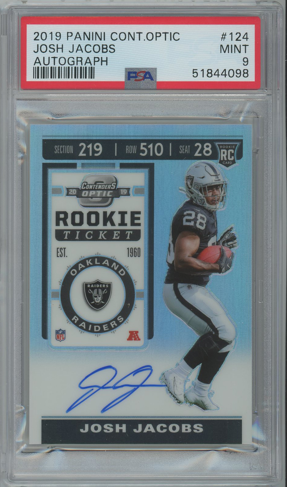 #124 Josh Jacobs Raiders RC Auto PSA 9