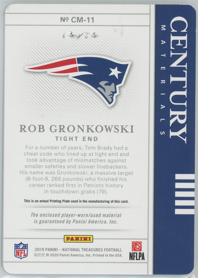 19 Panini National Treasures Century Materials Printing Plates Cm 11 Rob Gronkowski Patriots 1 1 Myballcards 19 Panini National Treasures Century Materials Printing Plates Cm 11 Rob Gronkowski Patriots 1 1 Myballcards