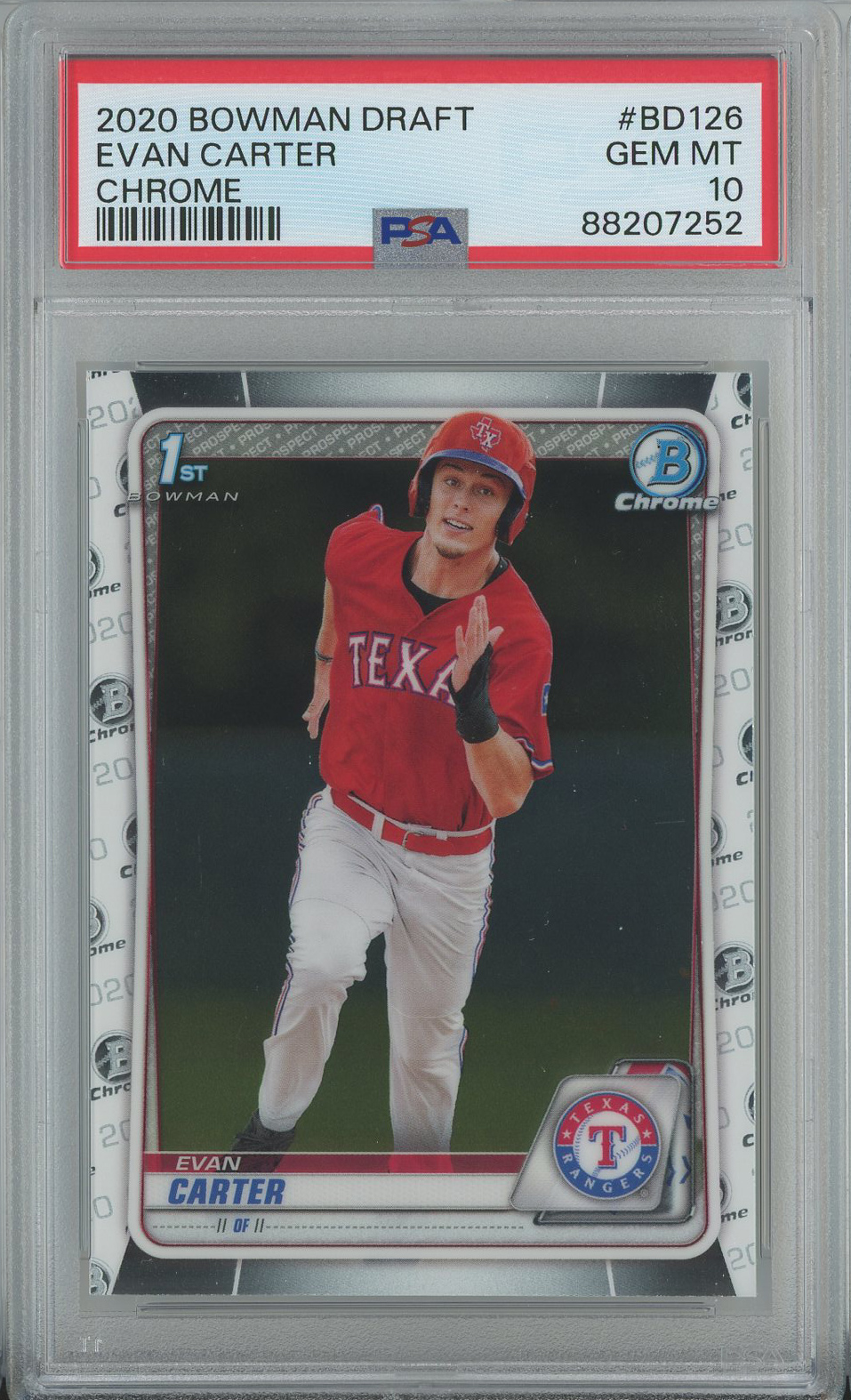 2020 Bowman Chrome Draft #BD-126 Evan Carter Rangers RC PSA 10