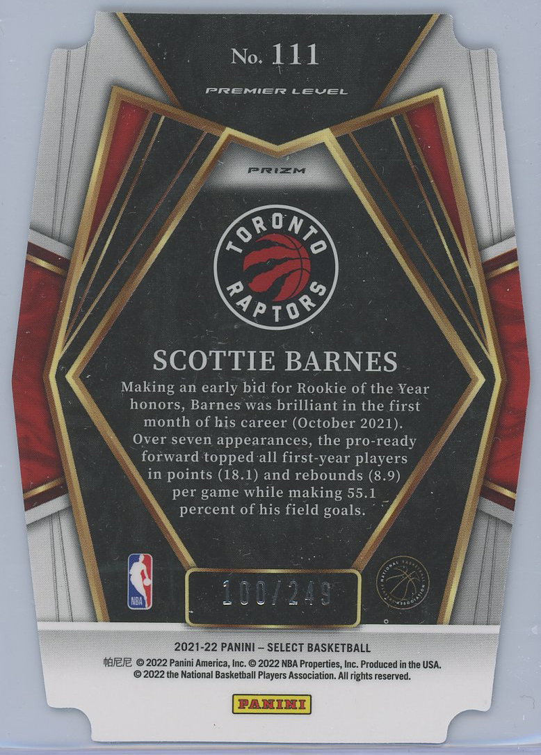 2021-22 Select Rookie Jersey Auto Prizms Neon Orange Pulsar #RJ-SBN Scottie  Barnes Raptors RC 20/30 - MyBallcards